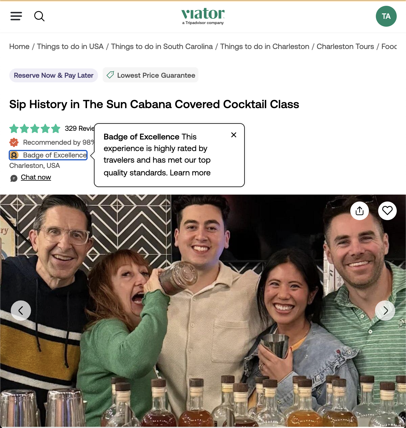 Viator listing for Sip History